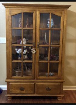 Wood Glass Display Case Cabinet W/ 3 Glass Shelves