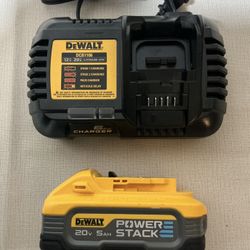 DEWALT. 20V/60V MAX  Lithium Ion 6Amp Charger and 5.0Ah PowerStack Battery Kit.