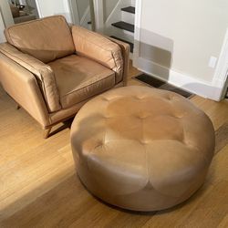 Timber Leather Armchair and Ottoman by Article