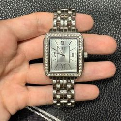 INC Silver-Tone Watch with Crystal Bezel
