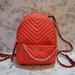 Victoria's Secret V-Quilt Studded Chain Small City Backpack, Berry Red