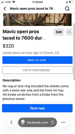 Mavic open pros laced to dura ace