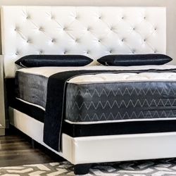 Brand New Queen Size White Bed Frame With New Mattress&Box Spring/Fast Delivery