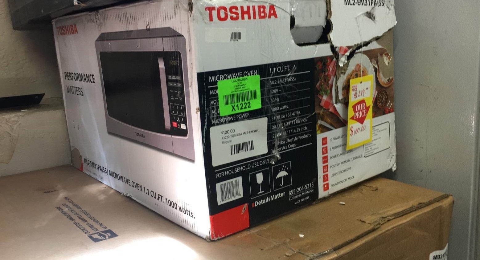 TOSHIBA ML2-EM31PA(SS) 1.1-cu ft Watt Countertop Microwave 0Y9E