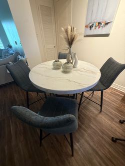 Modern Marble Round Dining Table + 4 Chairs - OBO