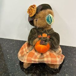 Bearington Plush Bear Autumn Harvester 1075 w/Tag Plaid Dress Velvet Hat Pumpkin 