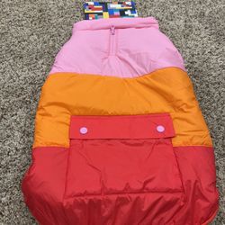 New! Lego Target Dog Color Block Puffer Jacket Pink Red Orange - Large 
