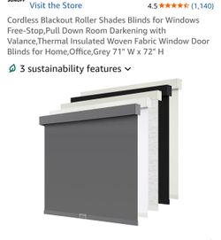 Cordless blackout roller shade- Grey 71" W x 72" H