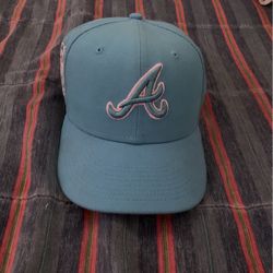 atlanta braves sky blue pink underbrim ftted hat size 7 1/8i