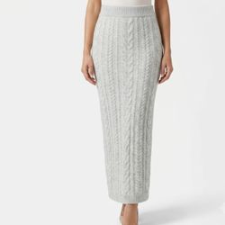 Jessica Simpson Cable Knit Midi Skirt Cozy Soft Light Grey Slit Coquette M