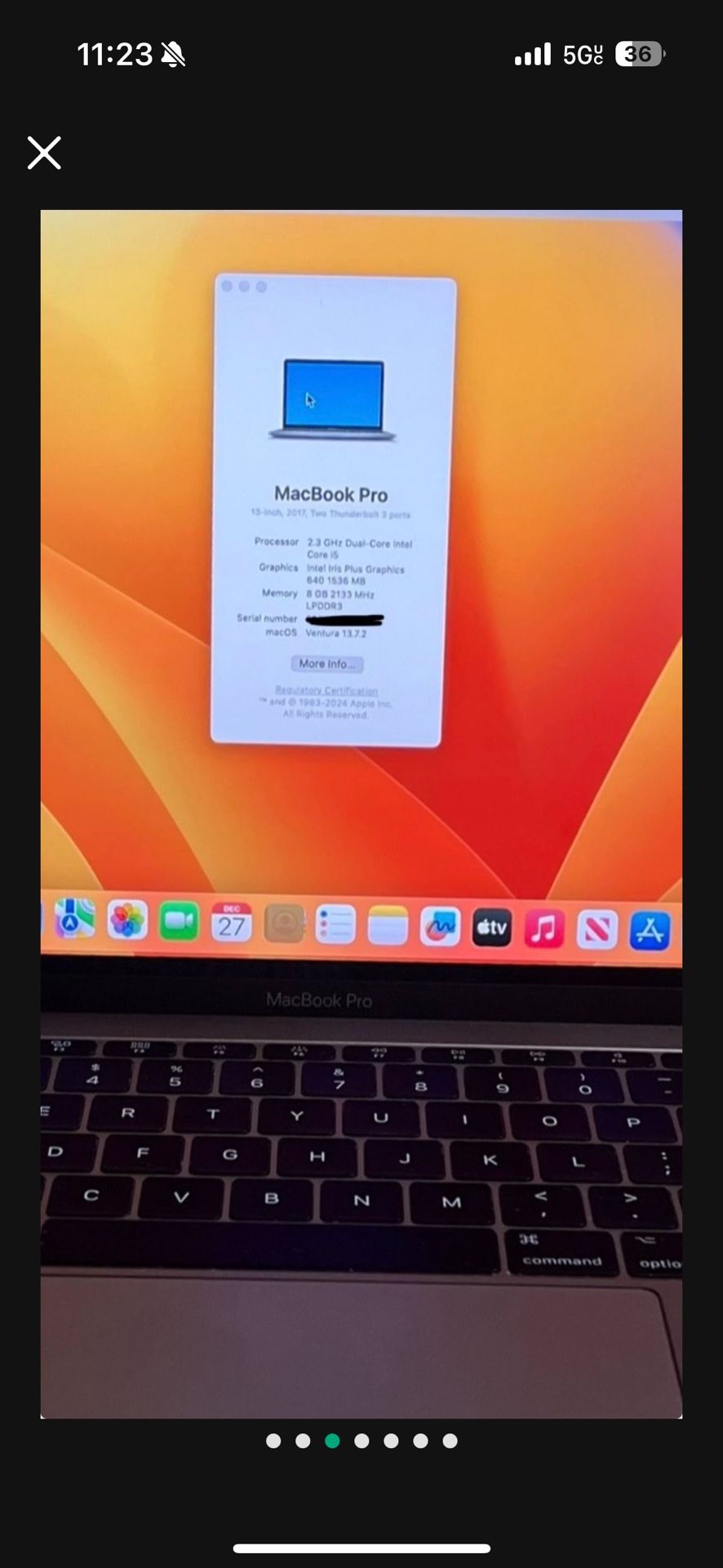 Apple MacBook Pro 13” 2017 i5 2.3 GHZ 8GB 250GB SSD A1708 Space