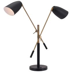 Zuo Modern Tanner Table Lamp, 28 1/8"H, Brass Shade/Matte Black Base