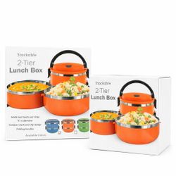Stackable 2-Tier Lunch Box Food Container Stainless Steel Bento Box New 