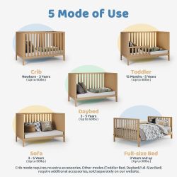 Grevia 5 In 1 Baby Wooden Crib