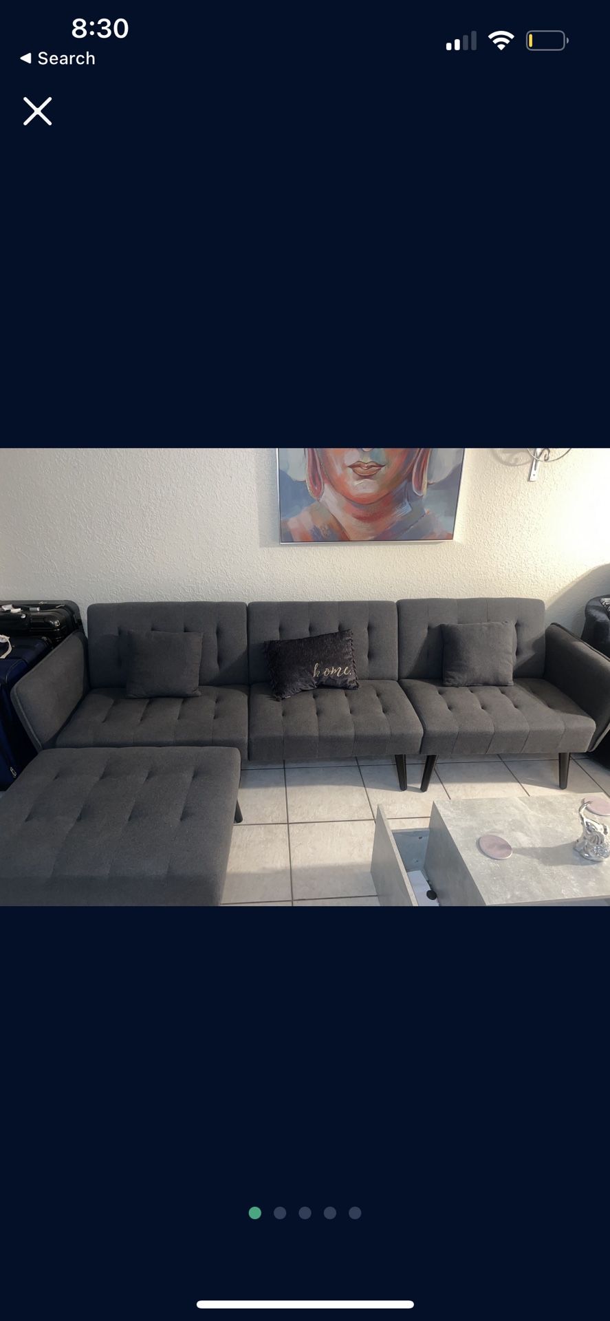 grey couch/ futon