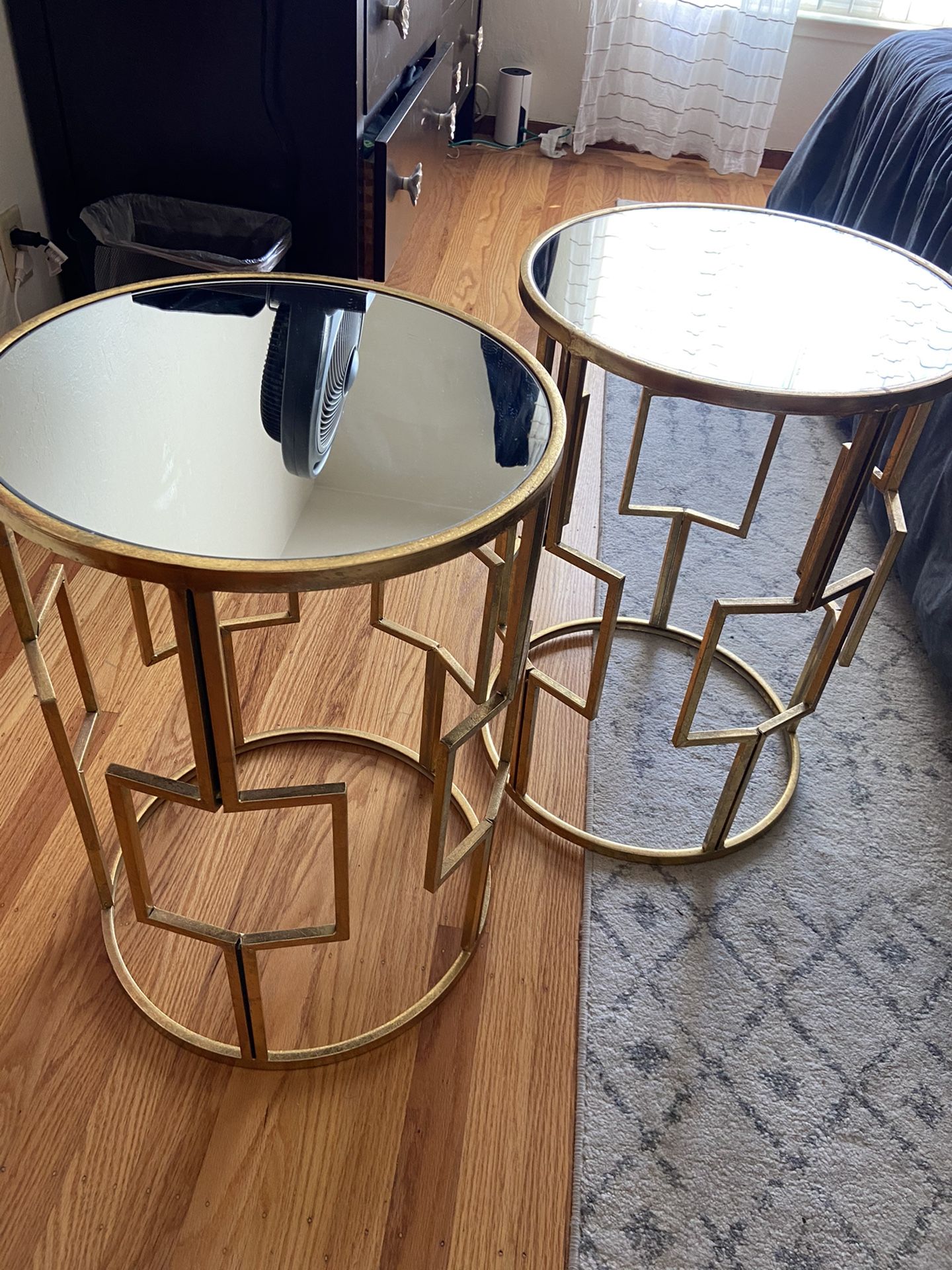 Gold mirror tables