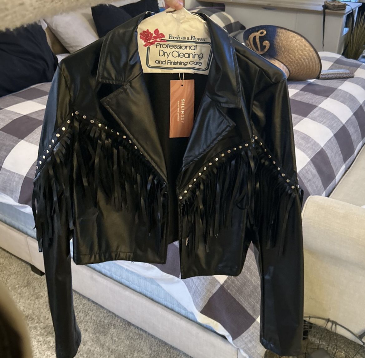 Faux Black Leather Jacket - Country - M