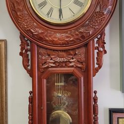 Vintage Regulator A Grandfather 58" × 24" Wall Clock, Key Wind, Everything Works, Good Condition