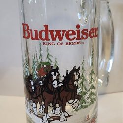 Vintage 1988 Budweiser Clydesdales Glass Beer Mug Official Licensed Collectible