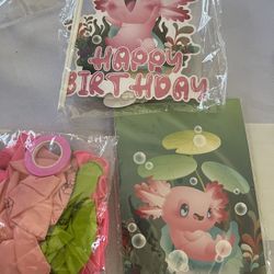 Axolotl Party Decoration, Include Cute Axolotl Birthday Banner,cupcakes-cake Toppers, Balloons