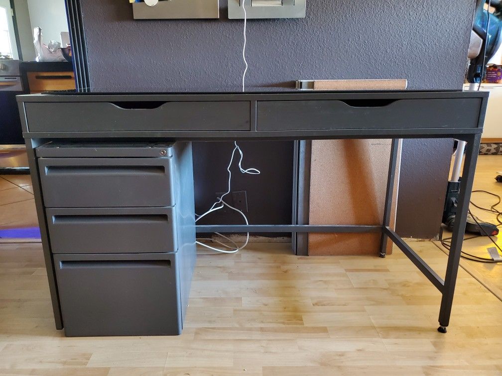 Modern Ikea Desk / Dark Grey / With Custom Drawers I Found Works Great!