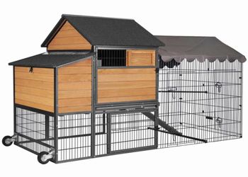 Air7006 85-inch mobile chicken coop, with wheels and metal fence