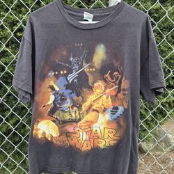 Vintage Y2k Star Wars Shirt Mens  Luke Skywalker Vader Retro Concert Black Sz Large