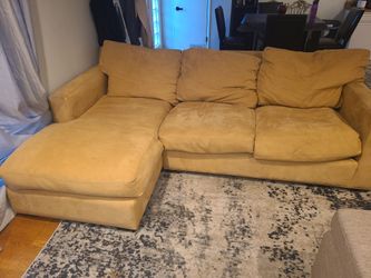 Custom Tan/ Cream 2 Piece Sectional Couch Microfiber
