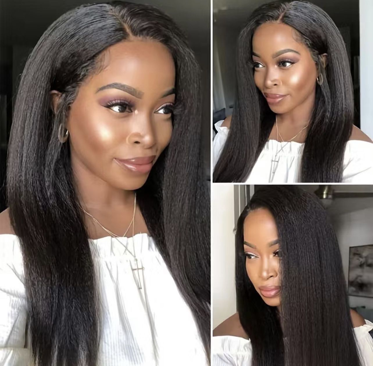 4X4 Brazilian Yaki Straight Virgin Hair Lace Closure Wig Pre-Plucked With Baby Hair Natural Color
