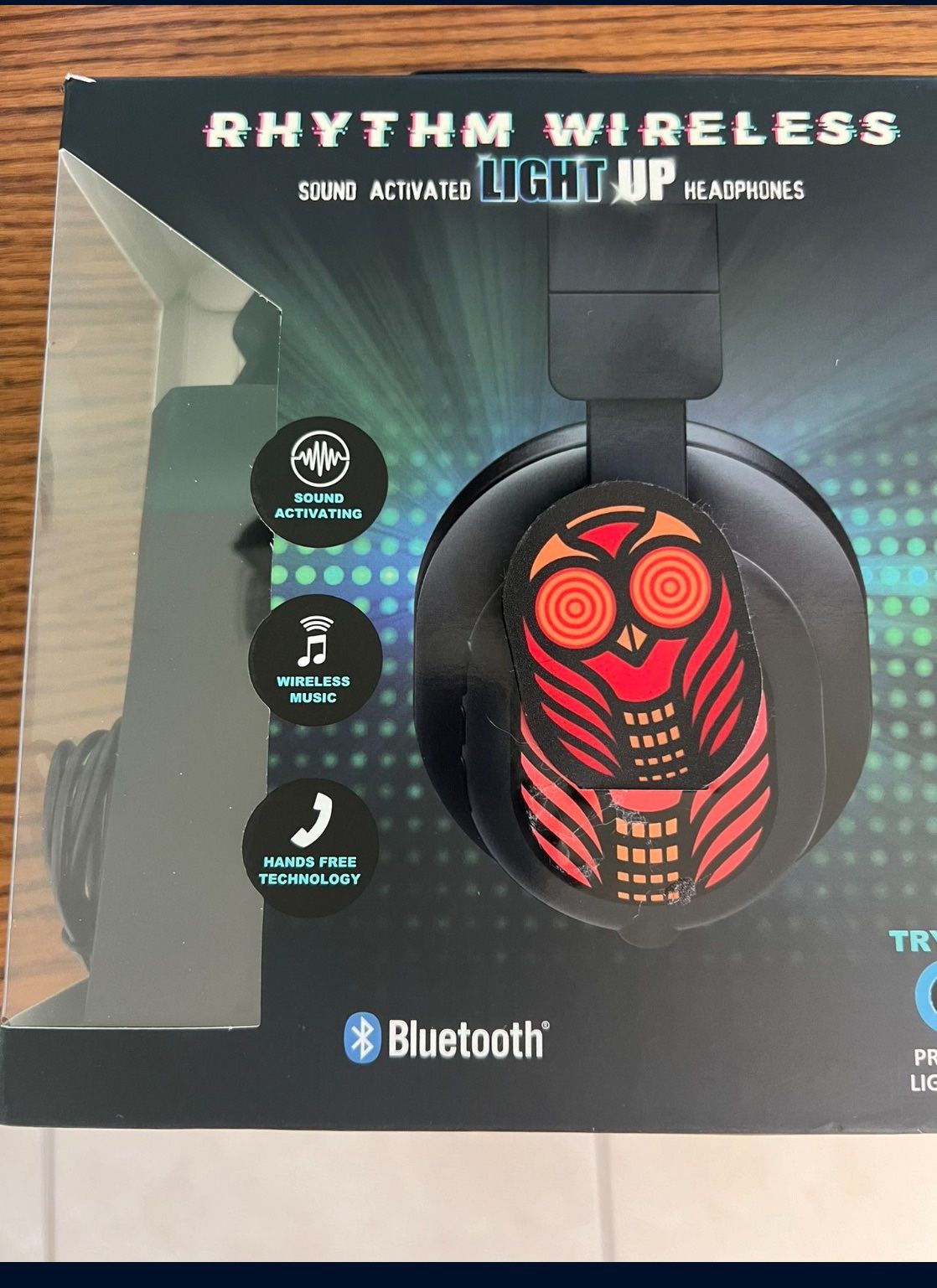 Rhythm Bluetooth Wireless Headphones with Sound Activated Light-Up Owl Design