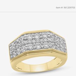 10k Gold Ring With 3 Row Diamonds 