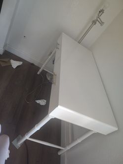 White Desk with Bamboo-Style Legs