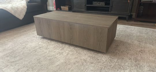 Modern Fluted Coffee Table – Antiqued Gray Oak – 48”