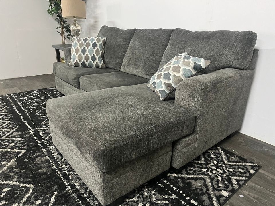 2 Piece Slate Gray Sofa Chaise/ Pillows Included/ Brand New