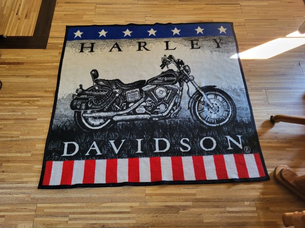 VINTAGE HARLEY DAVIDSON SINGLE FLEECE THROW BLANKET