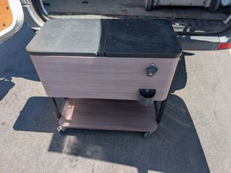 Rolling outdoor cooler cart 80qt wood look light sturdy bbq patio  90805