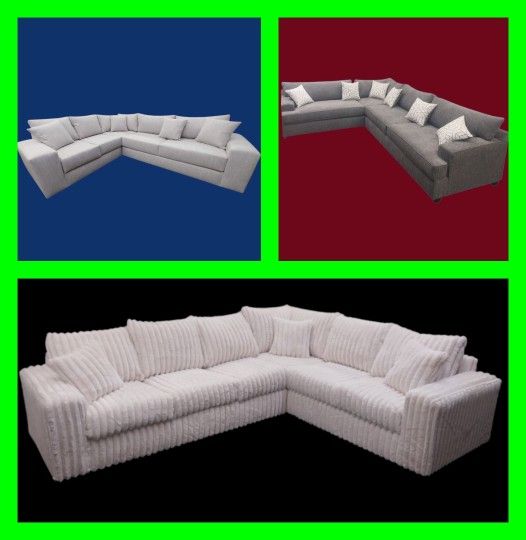BRAND NEW 7X9FT AND 9X5.5FT SECTIONAL CHAISE SOFA COUCHES. Cordoroy Cream FABRIC