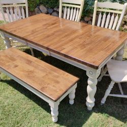 Dining Table Chairs And Bench Farmhouse Kitchen Table Set 