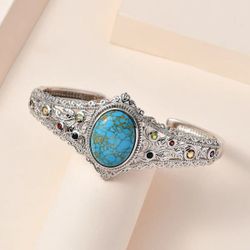 Mojave Blue Turquoise, Multi Gemstone Cuff Bracelet