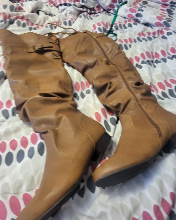 Women Boots Brown Leather Size 9
