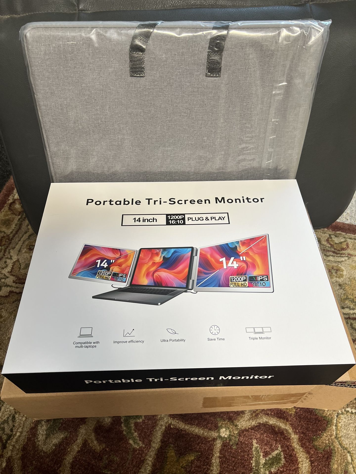 Laptop Screen Extender, 14" FHD 1200P Triple Laptop Monitor Extender 360° Rotate
