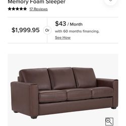 Pull Out Sleeper Leather Couch With Memory Foam Mattress