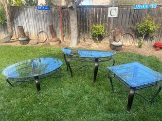 Selling these 3 beautiful iron patio tables, in good condition, “””SEE BELOW FOR PRICING “””