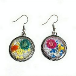 Round floral boho bohemian bronze dangle earrings with silver glitter new Handmade 