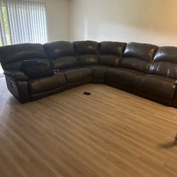 Brown Leather Sectional Couch