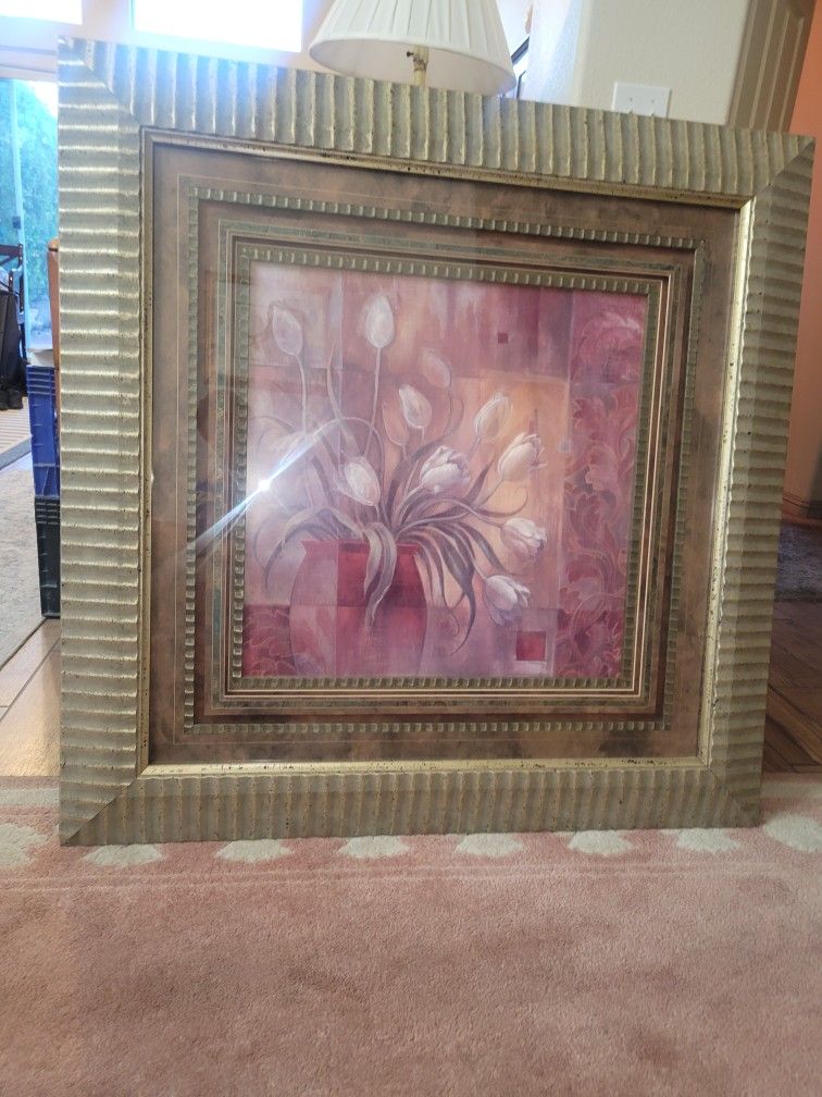 Large Oil  On Canvas In Beautiful Frame Proffessional Matting 