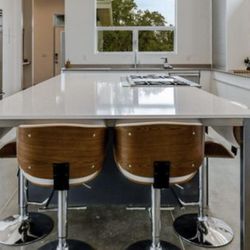 (4) White And Walnut Adjustable Height Swivel Bar Stools