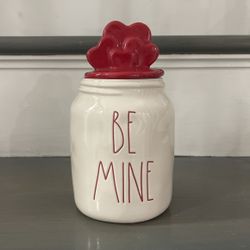 Rae Dunn “BE MINE” White Baby Canister With Red Hearts Topper