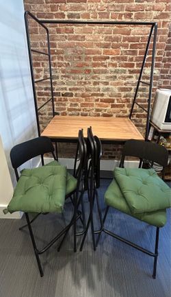 Industrial-Style High Table with 4 Folding Bar Stools (Ikea)