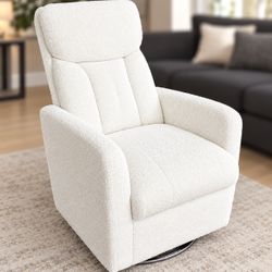Fabric Swivel 360 Degrees Rocking Chair with Pocket and Metal Round Base Beige
